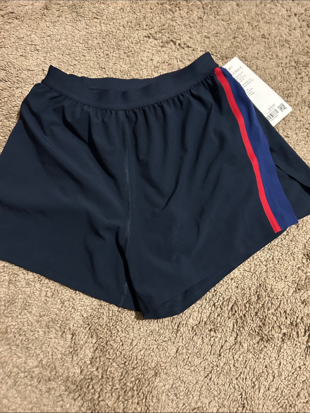 lululemon athletica Navy Shorts with Red and Blue Side Stripes
